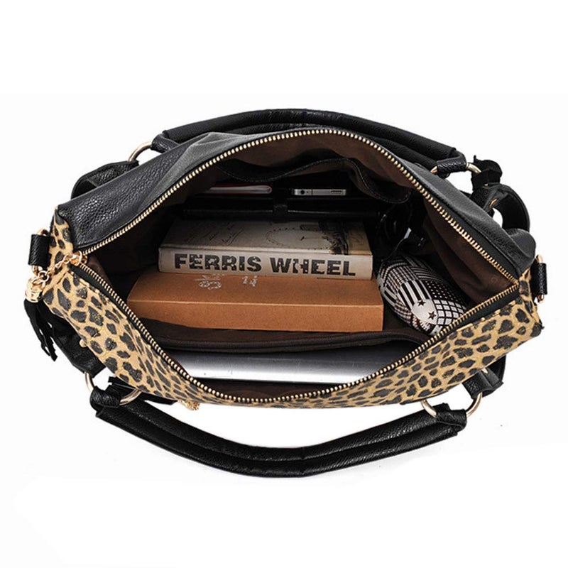 ChikencallÂ® Leopard Print Handbag Hobo Style Purse PU Leather Shoulder Bag for Women With Tassel Sequins - Image 4